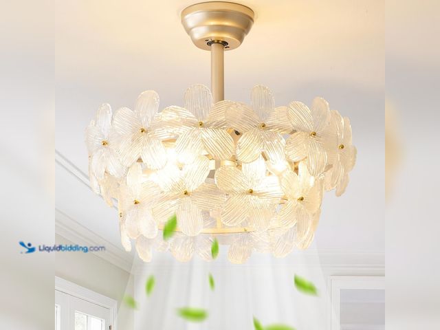 Lot 49-1527006 - 20" Gold Crystal Fandelier Ceiling Fans with Lights, Gold Flower Chandelier Ceiling Fan with Light R...