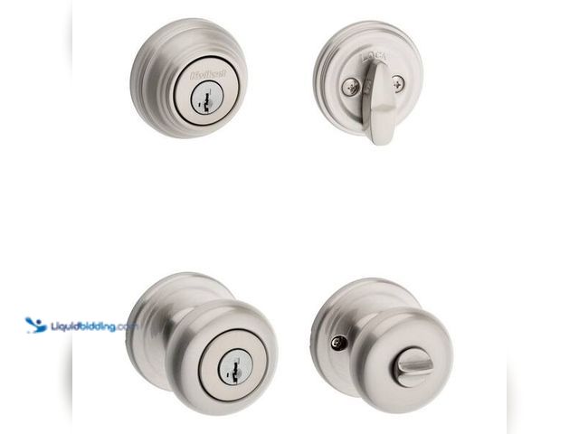 Lot 49-5452362 - Kwikset
Juno Satin Nickel Exterior Entry Door Knob and Single Cylinder Deadbolt Combo Pack Featurin...
