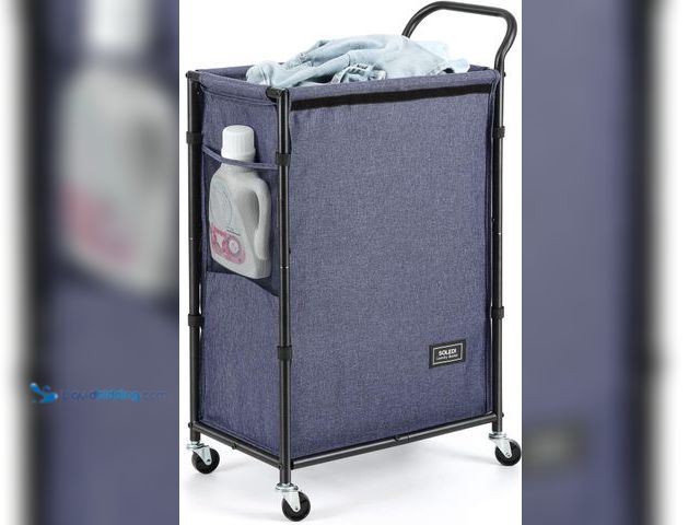 Lot 49-5406915 - SOLEDI Slim Laundry Hamper with Wheels,23.8 Gallons (87L) Laundry Basket with Lid,Sturdy Metal Frame...