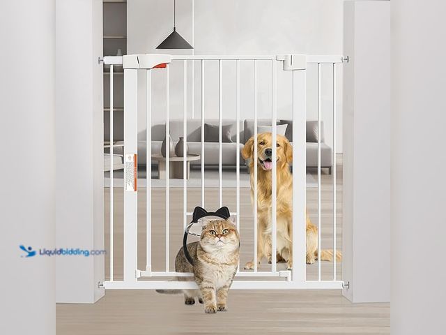 Lot 49-1518437 - 36" Extra Tall Pet Gate with Cat Door, 29"-40.5" Wide, Auto-Close Dog Gate with Small Pet Door for D...