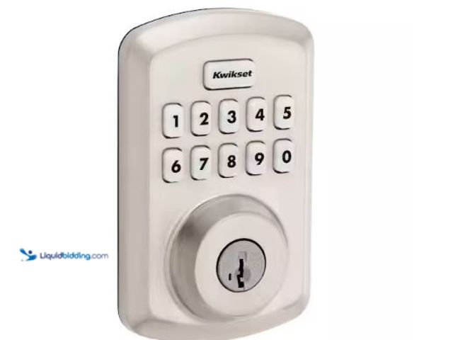Lot 49-3432444 - Kwikset Power bolt 250 10-Button Keypad Satin Nickel Transitional Electronic Deadbolt Door Lock, Mod...