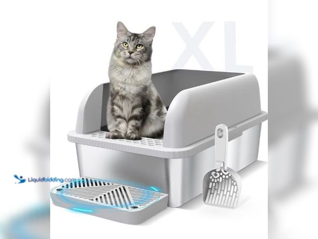 Lot 49-5436413 - Enclosed Stainless Steel Cat Litter Box with Lid Extra Large Litter Box for Big Cats XL Metal Litter...