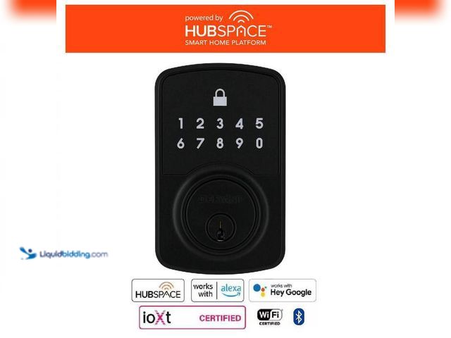 Lot 49-2004204 - Defiant Square Compact Matte Black Electronic Single Cylinder Deadbolt Wi-Fi Enabled Powered by Hubs...