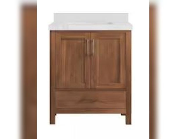 Lot 49-5436481 - Willow Collections Malibu Teak 30 in. W x 22 in. D x 36 in. H Bath Vanity in Gold Teak with 2" Calac...