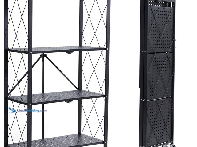 Lot 49-3564925 - BRIAN & DANY 4-Tier Foldable Storage Shelves with Wheels, Folding Metal Rack Shelving Unit, Heavy Du...