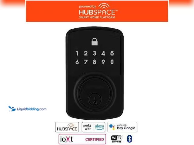 Lot 49-3639293 - Defiant Square Compact Matte Black Electronic Single Cylinder Deadbolt Wi-Fi Enabled Powered by Hubs...