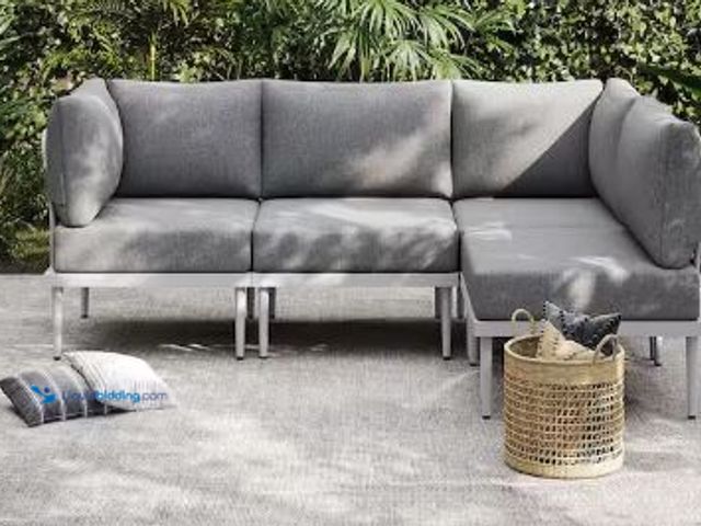 Lot 49-1524539 - AURA OUTDOOR
4-Piece Metal Outdoor Sectional Sofa Set Patio Furniture Set with 6 in. Olefin Cushion...