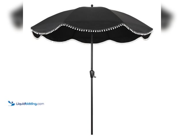 Lot 49-5447626 - Sun-Ray 9 ft. Round Market Patio Umbrella in Black. [Model # 841071] Used