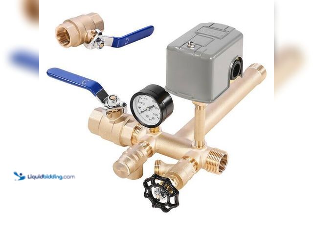 Lot 49-5446894 - SKYSHALO
8-Piece Brass Well Tank Tee Kit, 1 in. x 11 in. with 40/60 PSI Switch & Gate Valve, Fits T...