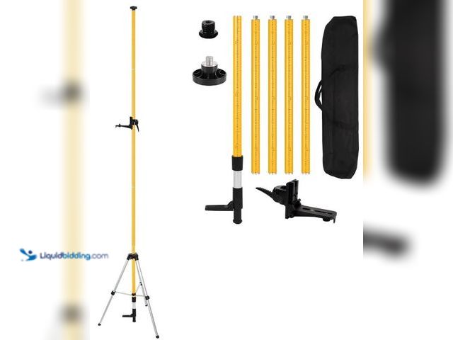 Lot 49-3473715 - 12Ft/3.7M Professional Laser Level Pole with Tripod & Mount - 1/4" & 5/8" Adapters, Adjustable Teles...