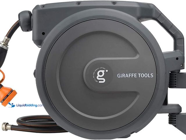Lot 49-5416573 - Giraffe Tools AW30 Garden Hose Reel Retractable 1/2" x 100 ft Wall Mounted Water Hose Reel Automatic...