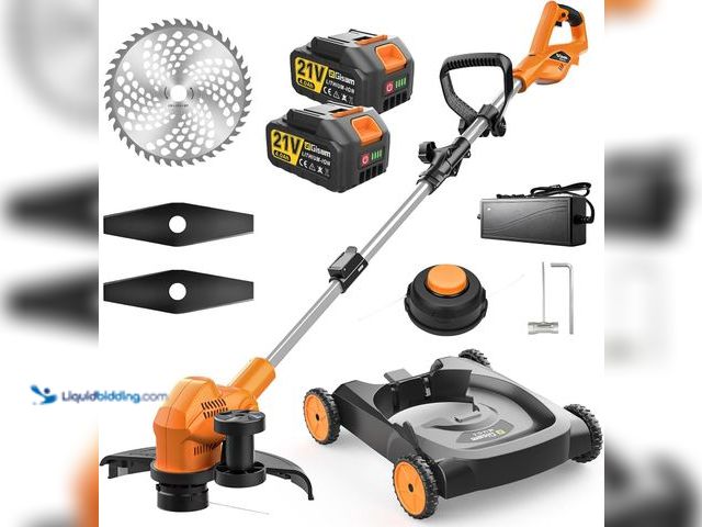 Lot 49-3565495 - 18.9" Cordless Lawn Mower, String Trimmer & Wheeled Edger 3-in-1 Combo, Brushless 2 * 4.0Ah Batterie...