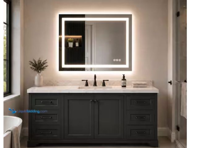 Lot 49-2006173 - TOOLKISS 40 in. W x 32 in. H Rectangular Frameless Backlit and Front-Lit LED Light Dimmable Anti-Fog...
