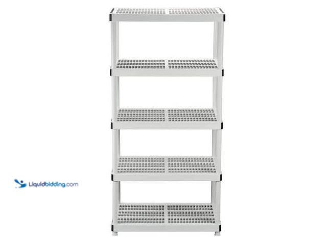 Lot 49-3564755 - HDX 5-Tier Easy Assembly Multi-purpose Plastic Garage Storage Shelving Unit in Gray (36 in. W x 72 i...