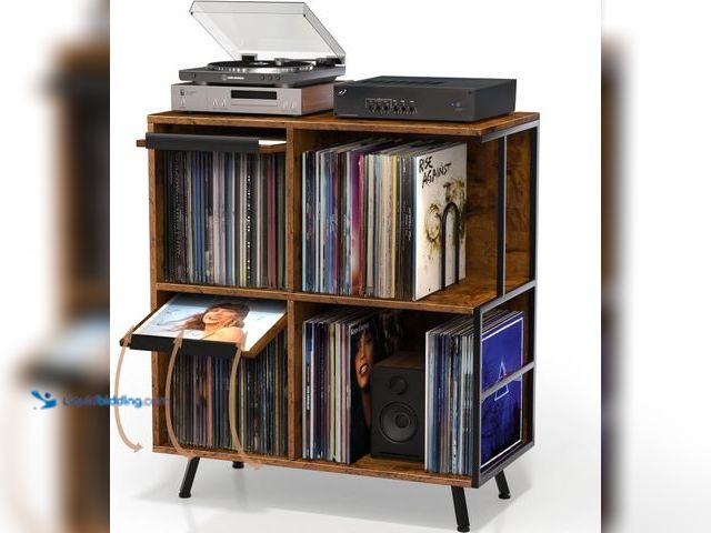Lot 49-5485112 - 3 Tier Record Player Stand, Flip Top Record Player Table Holds up to 300+ Albums, Large Mid Century ...