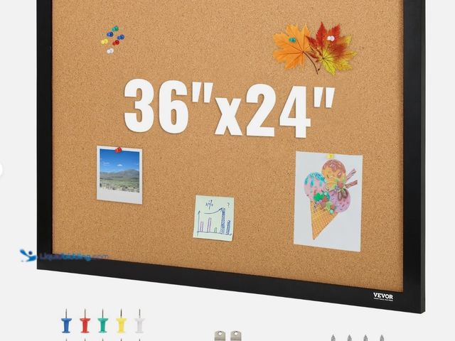 Lot 49-1555679 - VEVOR Cork Board Bulletin Board 36" x 24" with MDF Sticker Frame Wall Mounted, Model# 355303676240, ...