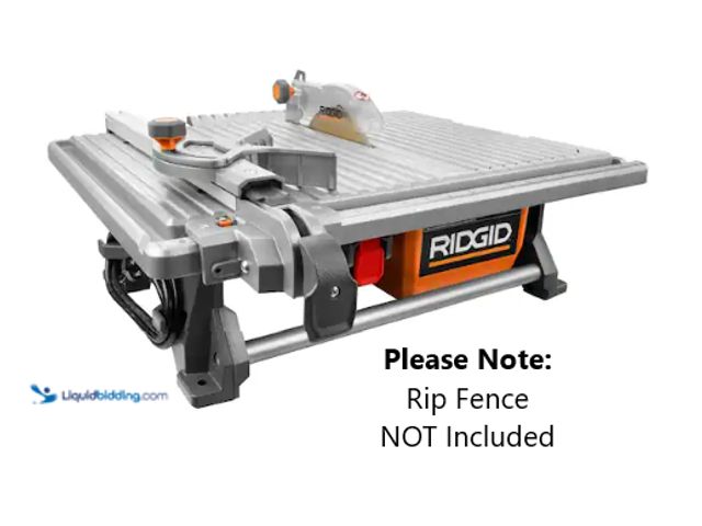Lot 49-1636781 - RIDGID 6.5-Amp Corded 7" Blade Table Top Wet Tile Saw, Model # R4021, Unused, NOTE: Missing rip fenc...