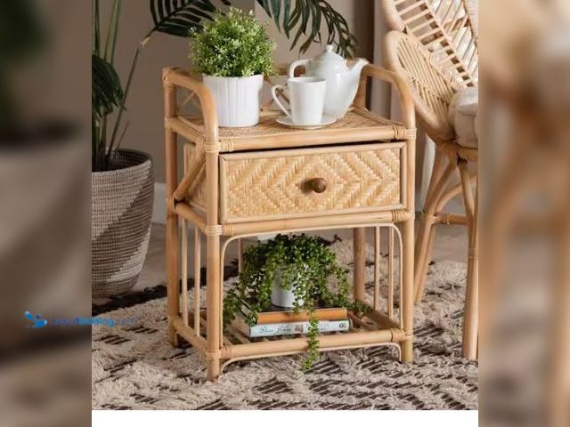 Lot 49-1577047 - Kobie 1-Drawer Natural Rattan Nightstand (23.6 in. H x 17.7 in. W 11.8 in. D), Model # 226-13120-HD,...
