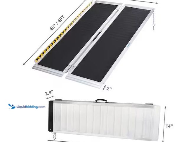 Lot 49-3482620 - Karl Home 4 ft. Portable Aluminum Folding Ramp Suitable Compatible with Wheelchair Mobile Scooters S...