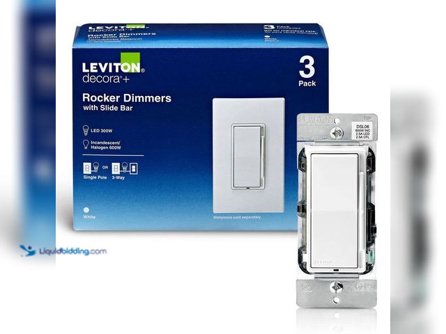 Lot 49-5408392 - Leviton Decora 600-Watt Single-Pole/3-Way Universal Rocker Slide Dimmer, White (3-Pack) DSL06-3PW. [...