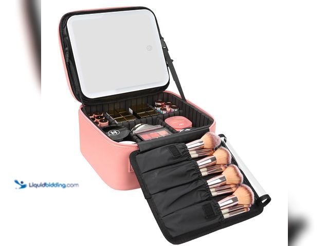 Lot 49-5463681 - Relavel Travel Makeup Bag With LED Mirror Portable Travel Makeup Organizer 3 Color Adjustable Bright...