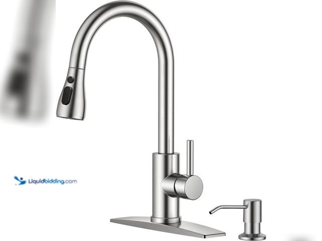 Lot 49-5435707 - FORIOUS Kitchen Faucet with Soap Dispenser, Brushed Nickel, Single Handle Stainless Steel Transition...