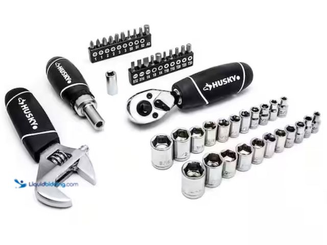Lot 49-2005710 - (46-Piece) Husky 1/4 in. and 3/8 in. Drive Stubby Ratchet and Socket Set, Model # H46PCSTS, Used, Ha...
