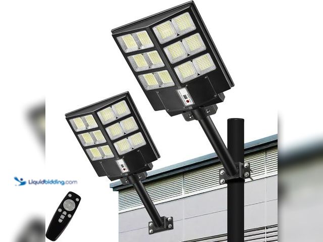 Lot 49-5408691 - Lovus 2Pack 4000W Solar LED Street Lights, 400000LM Solar Powered Security Flood Lights Dusk to Dawn...