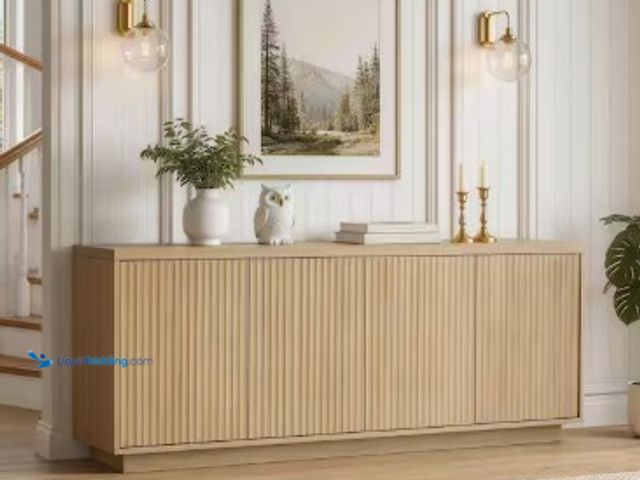 Lot 49-2025238 - Uixe Oak 24.02 in. H 4 Doors Accent Storage Cabinet With 2-Shelves, Model # FOP-CB0019-OAK, MSRP $20...