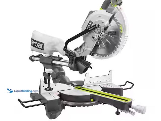 Lot 49-1548079 - RYOBI 15 Amp 10 in. Corded Sliding Compound Miter Saw with LED Cutline Indicator Model # TSS103, Unu...