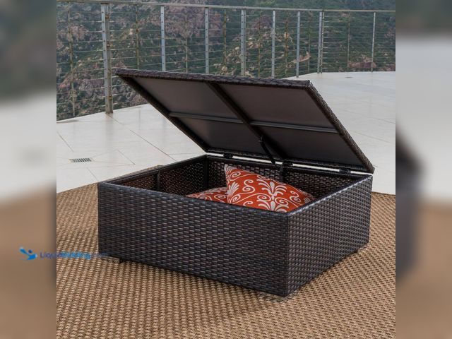 Lot 49-5487084 - Noble House Iliana Multibrown Wicker Outdoor Patio Ottoman Table with Storage Unused