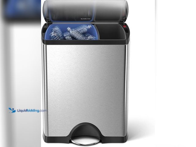 Lot 49-5433871 - simplehuman Rectangular Dual Compartment Recycling Kitchen Step Trash Can, 46 Liter, Brushed Stainle...