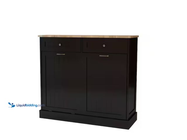 Lot 49-1566754 - 40 in. W x 14 in. D x 35 in. H Black Linen Cabinet, 2-Compartment Tilt-Out Trash Cabinet Kitchen Tra...