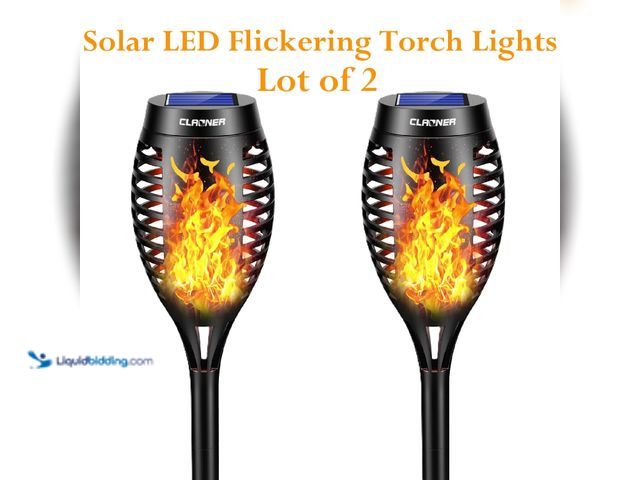 Lot 49-1616220 - Lot of 2 Solar Waterproof LED Flickering Flame Torch Lights - Orange Light - NEW - Perfect for pathw...