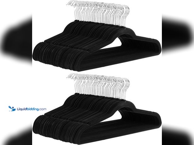 Lot 49-5553625 - Amazon Basics Slim Velvet Non-Slip Space Saving Suit Clothes Hangers, Closet Organizer, Black/Silver...