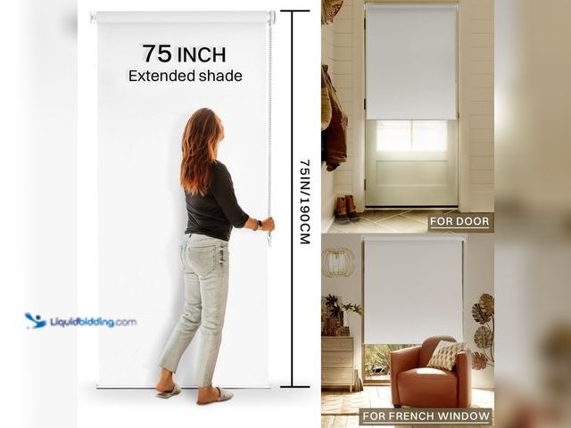 Lot 49-5554334 - No Drill Blackout Roller Shade 50.5" W x 75" H, White | 100% Light Block / UV Protection / No Tools ...