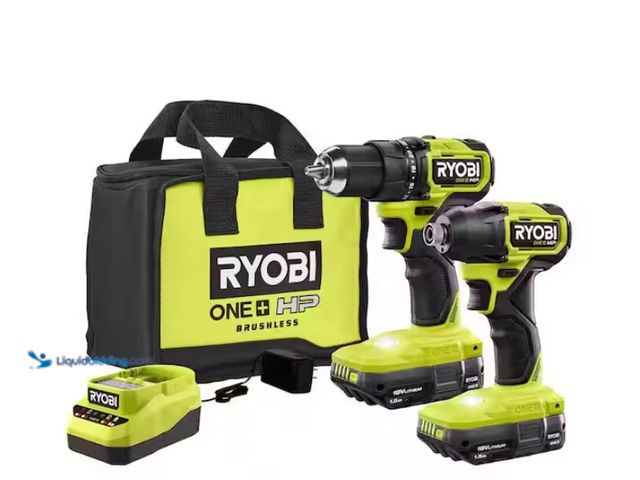 Lot 49-1576917 - RYOBI ONE+ HP 18V Brushless Cordless Compact 1/2 in. Drill and Impact Driver Kit with (2) 1.5 Ah Bat...