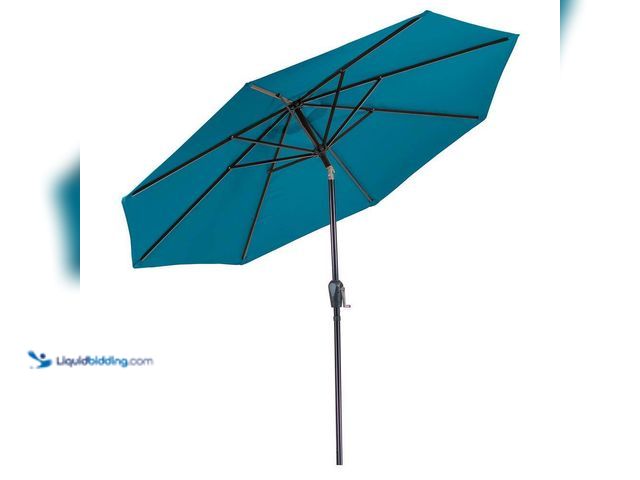 Lot 49-5538636 - Sun-Ray
9 ft. Steel Market 8-Rib Round Patio Umbrella in Teal. Unused. Model # 241006T