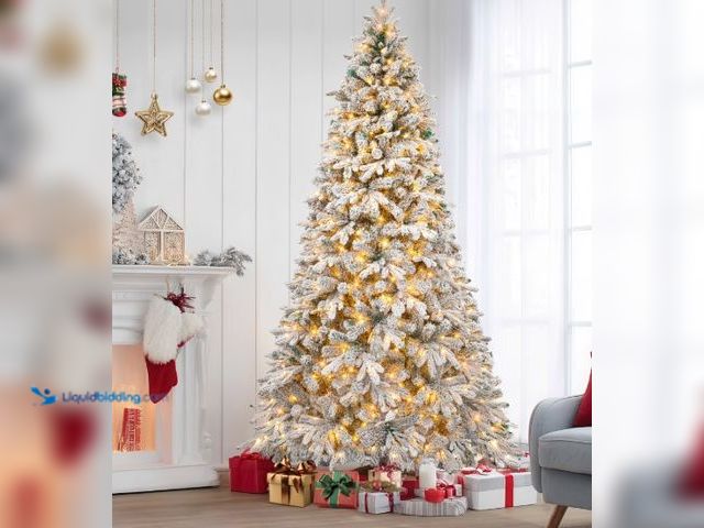 Lot 49-1542251 - Firstness 6ft Pre-Lit Artificial Christmas Tree with 300 LED Lights,Snow Flocked, Model# 5859365262,...
