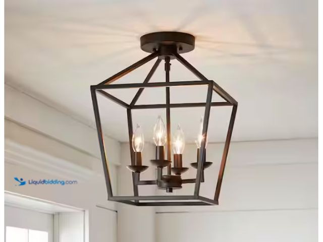Lot 49-1628168 - Home Decorators Collection Weyburn 16.5 in. 4-Light Bronze Farmhouse Semi-Flush Mount Ceiling Light ...