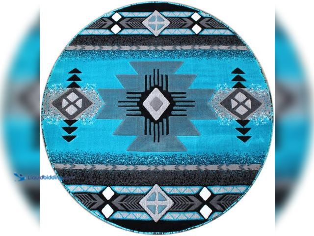 Lot 49-5447572 - Masada Rugs, Southwest Native American Design Turquoise Area Rug (5 Feet X 5 Feet Round)[Model: B07X...
