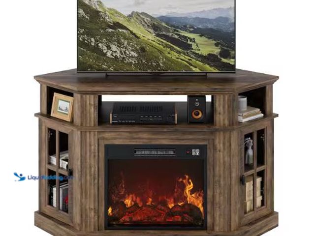 Lot 49-1630934 - LACOO 47 in. Walnut Classic Corner TV Stand with Fireplace Fits TV's up to 55 in. Model # T-TS23-021...