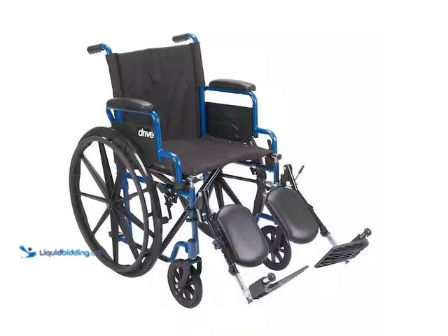 Lot 49-1576375 - Drive Medical 18 in. Blue Streak Wheelchair with Flip Back Desk Arms and Elevating Leg Rests Model #...