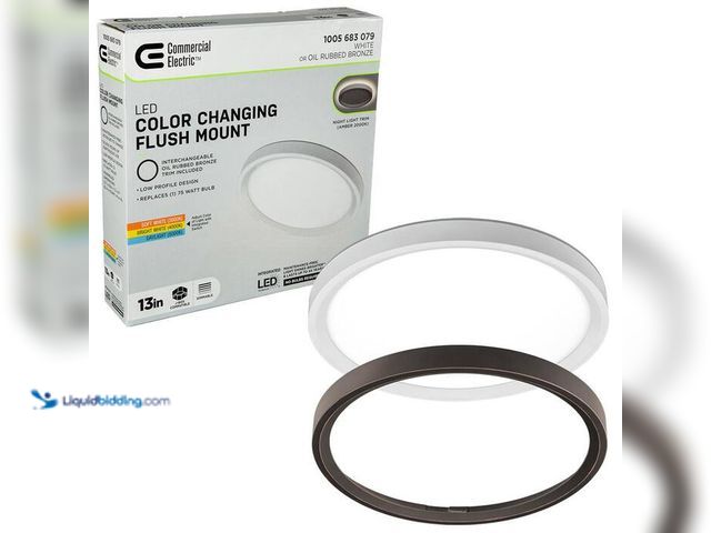 Lot 49-5412993 - 13 in. White, Oil Rubbed Bronze Trims 1350 Lumens LED Flush Mount Ceiling Light Fixture with Night L...
