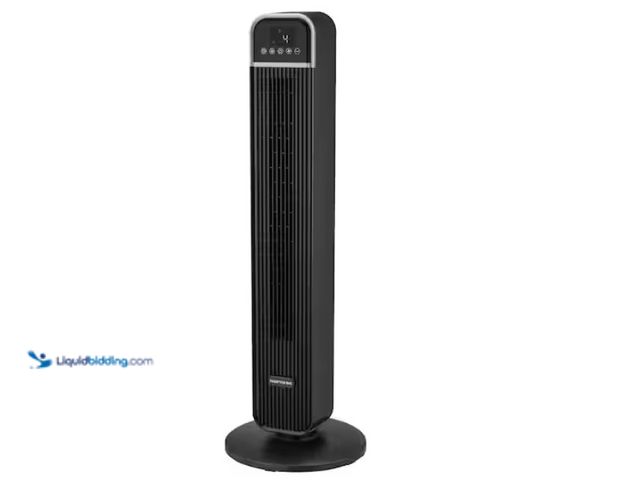 Lot 49-3613573 - Hampton Bay 36 in. 4-Speed Oscillating Tower Fan in Black with Remote Control and Easy Carry Handle,...