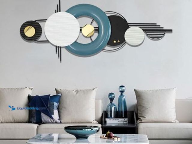 Lot 49-5436596 - Modern Metal Wall Decor,Geometric Circle Contemporary Home Decor, Large 42x 16 Inches Metal Wall Scu...