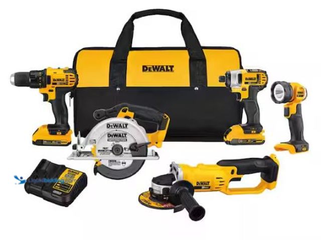 Lot 49-1549400 - DEWALT 20V MAX Cordless 5 Tool Combo Kit with (2) 20V 2.0Ah Batteries and Charger, Model # DCK521D2,...