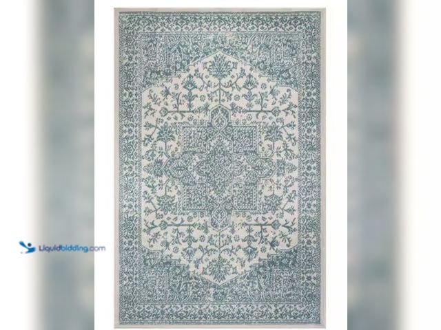 Lot 49-1631190 - Beverly Rug Athena Teal 8 ft. x 10 ft. Rubber Back Washable Oriental Border Indoor Outdoor Patio Are...