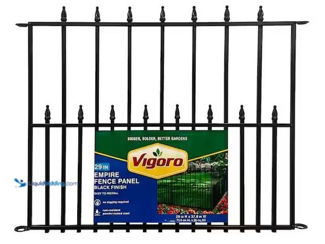 Lot 49-3639271 - 4-Pcs Vigoro Empire Black Steel 3-Rail Fence Panels, 29"H x 36"W, Model: 860374MV, Unused  Ref#PA092...