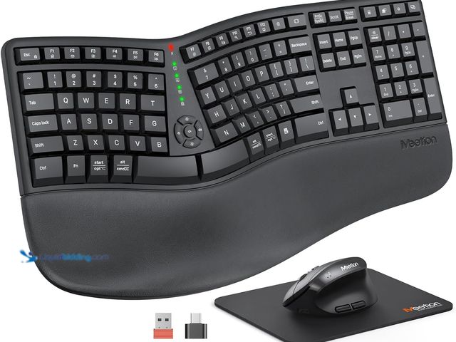 Lot 49-5414243 - MEETION Ergonomic Wireless Keyboard and Mouse, Ergo Keyboard with Vertical Mouse, Split Cushioned Wr...